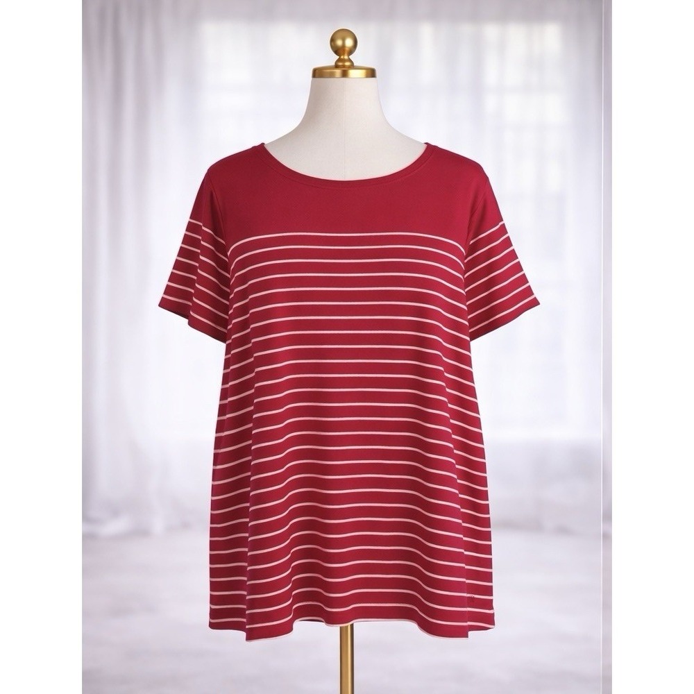 Isaac Mizrahi Live Popover Knit Tee Tunic Top Pink White Stripes Size 3X